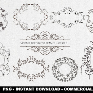 Vintage Decorative Frames SET of 9, Vintage Frames SVG Png DXF, Antique Decorative Frame, Vector Ornate Geometric, Retro border, Fancy Frame