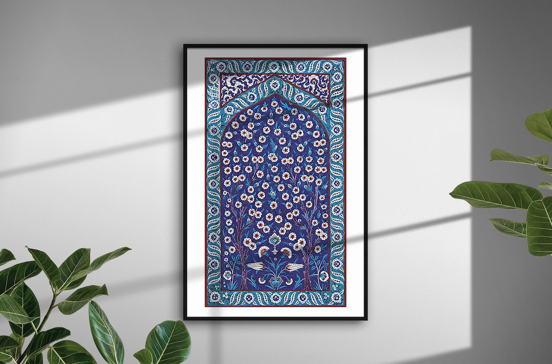 Vintage Turkish Ottoman Floral and Tree of Life Wall Art, Turkish Tile