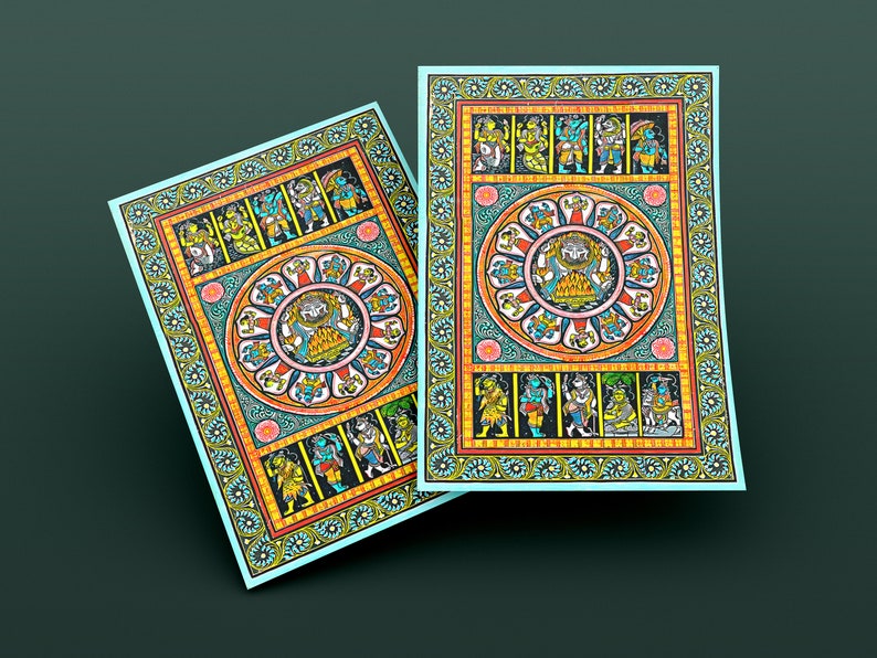 Ilustrações vintage de Dashavatar, arte de parede hindu, presente de inauguração, impressão de arte indiana, pintura hindu, presente hindu, arte hindu, deus hindu imagem 5