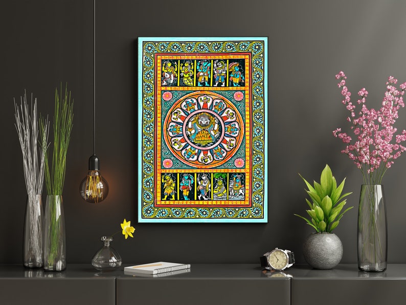 Ilustrações vintage de Dashavatar, arte de parede hindu, presente de inauguração, impressão de arte indiana, pintura hindu, presente hindu, arte hindu, deus hindu imagem 3