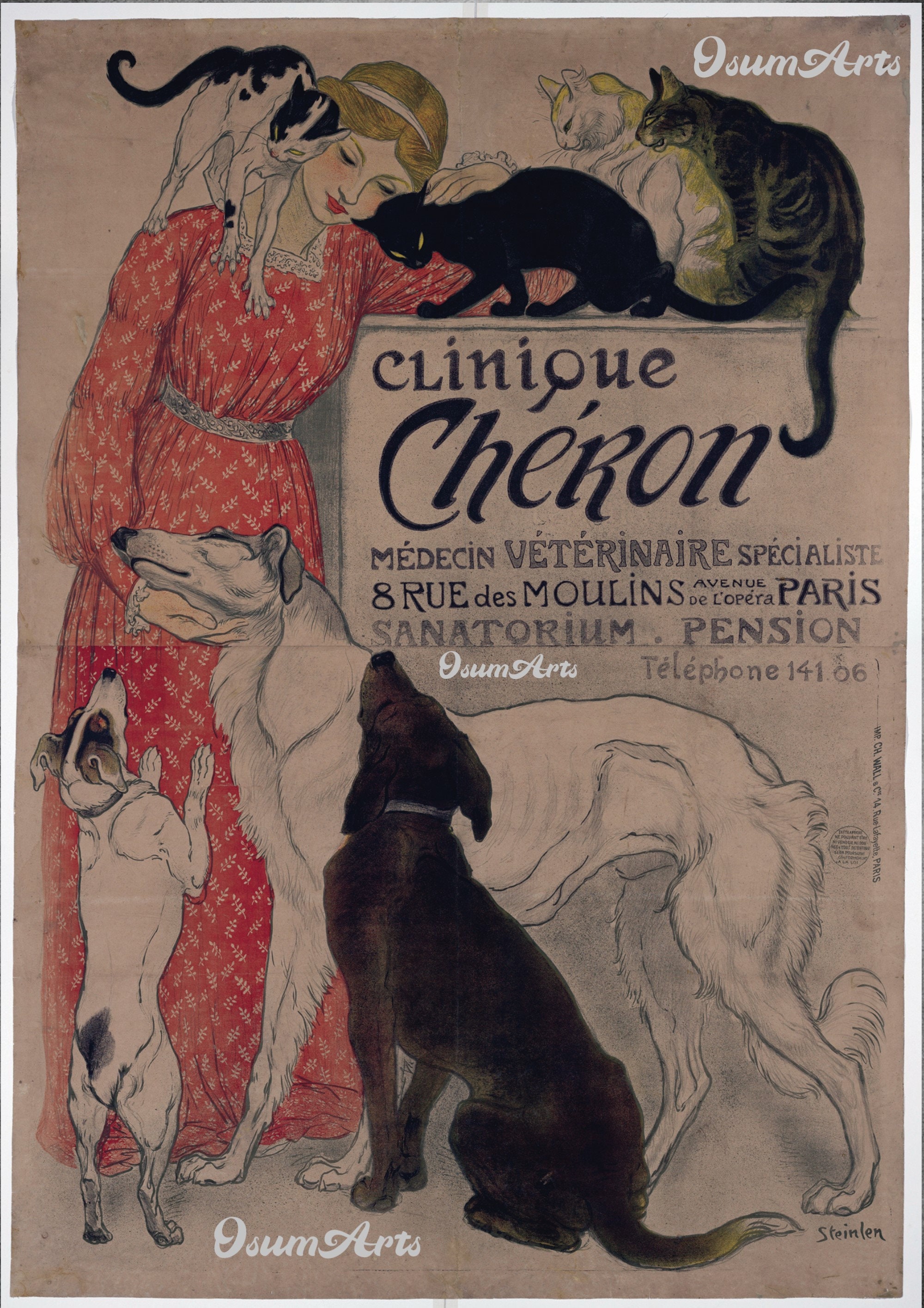 Printable Clinique Cheron Poster, Vintage Veterinary Poster, Art Nouveau Poster