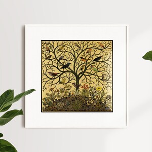 Antique Tree of Life Painting With Songbirds - Vintage Birds Art Print ...