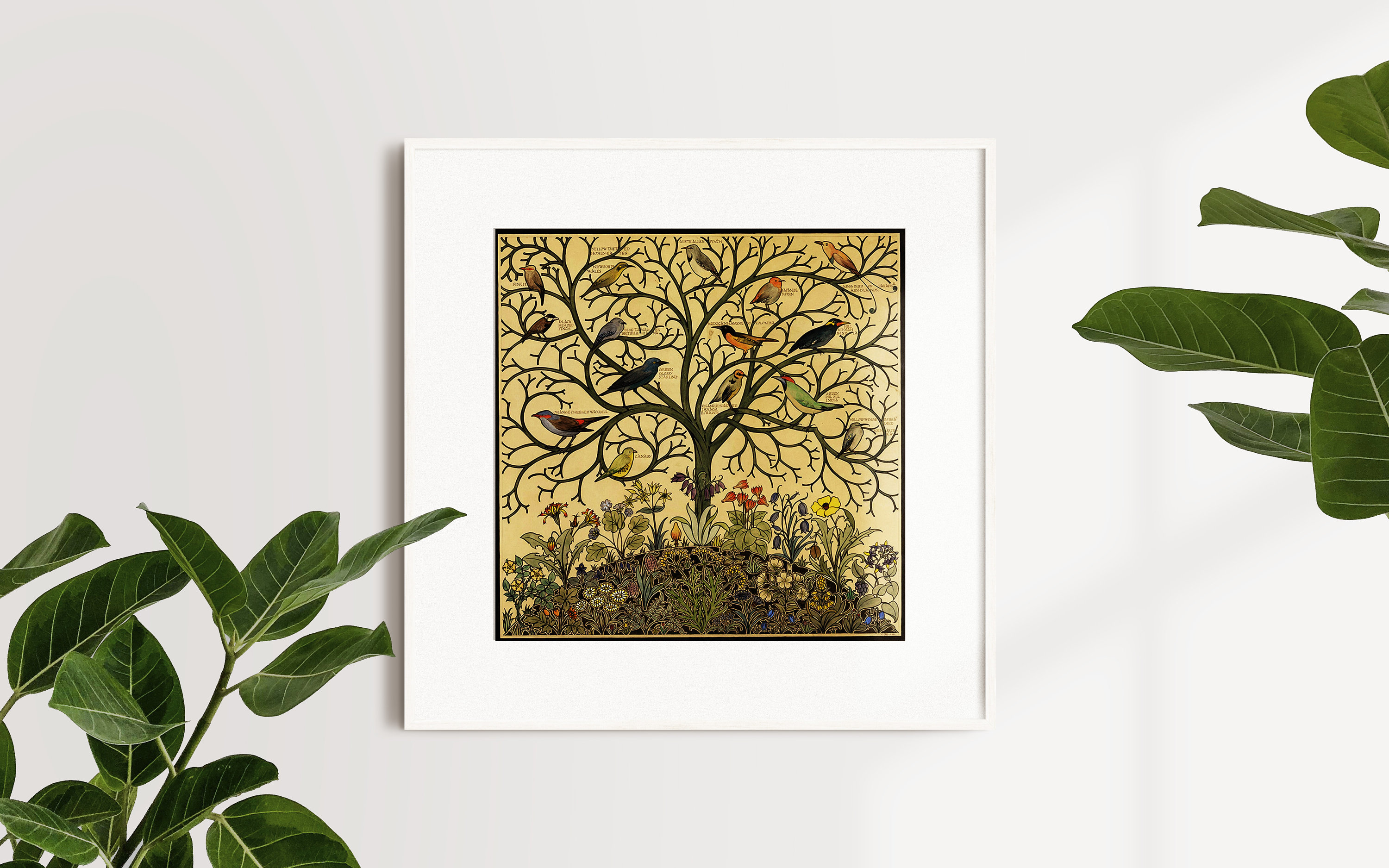 Antique Tree of Life Painting With Songbirds - Vintage Birds Art Print ...