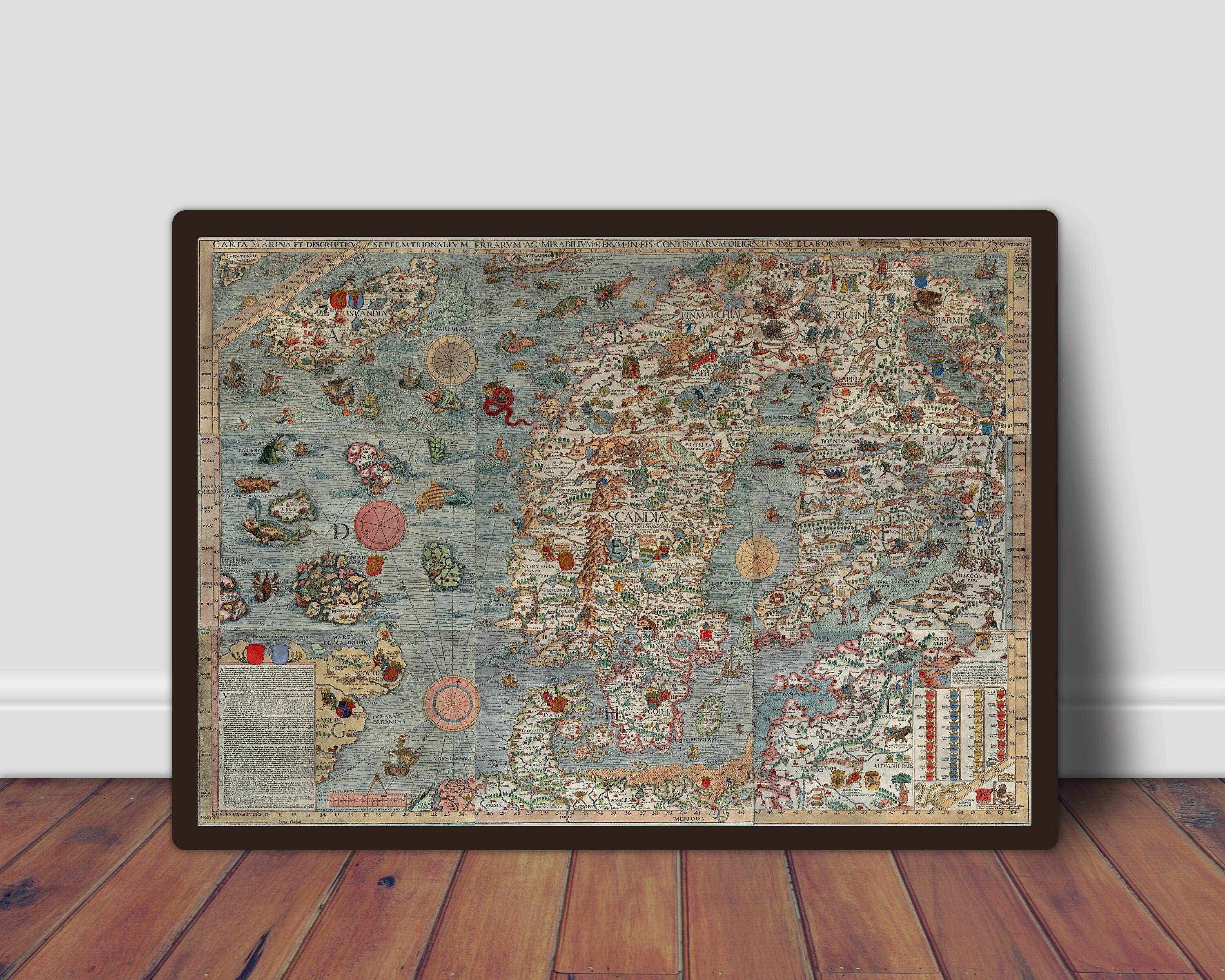 1539 Carta Marina Scandinavian Map Printable Vintage World - Etsy