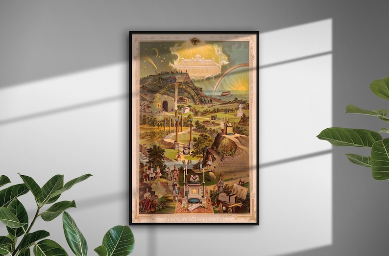 From Darkness to Light – vintage masonic lithography, Freemasonry art, hermeticism, occult symbolism, print, poster ,DIGITAL DOWNLOAD, esoteric, conspiracy, vintage print, printable