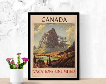 Cartel de viaje vintage de Canadá, cartel de viaje retro, cartel de viaje de Canadá, cartel canadiense, impresión de cartel de viaje vintage, 5 tamaños de impresión