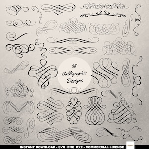 Kalligraphie SVG Bundle - 38 Kalligraphie-Designs, Ornament svg, Kalligraphie Clipart, dekorative Clipart PNG, Cut Files Silhouette, Cricut DXF