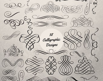 Calligraphy SVG Bundle - 38 Calligraphy Designs, Ornament svg, Calligraphy Clipart, Decorative Clipart PNG, Cut Files Silhouette, Cricut DXF