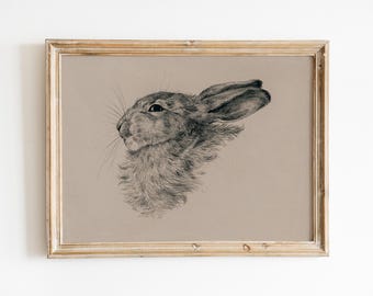 Antique Rabbit Drawing, Printable Bunny Drawing, Rabbit Wall Art, Cute Rabbit Nursery Wall Art, Printable Rabbit, Printable Bunny, Bunny Art
