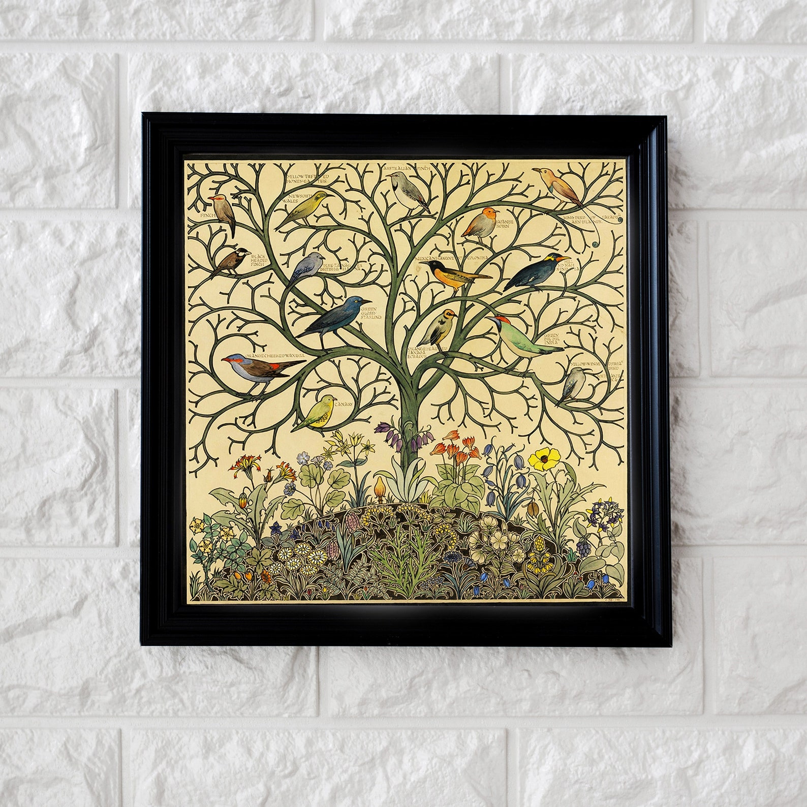 Antique Tree of Life Painting With Songbirds - Vintage Birds Art Print ...