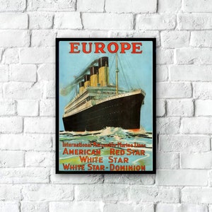 Vintage EUROPE White Star Linen-Olympic Titanic Poster 1912, Original Vintage Travel Poster, Printable Travel Poster, Retro Travel Poster