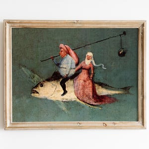 Antique Fish Art, 16th Century Art, The Temptation of St. Anthony, Renaissance Painting, Weird Antique Art, Fish Art Print, Surreal Art