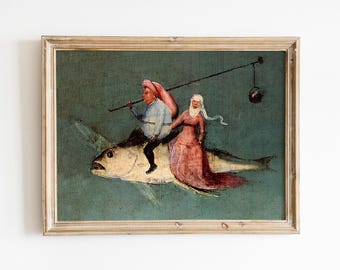 Antique Fish Art, 16th Century Art, The Temptation of St. Anthony, Renaissance Painting, Weird Antique Art, Fish Art Print, Surreal Art