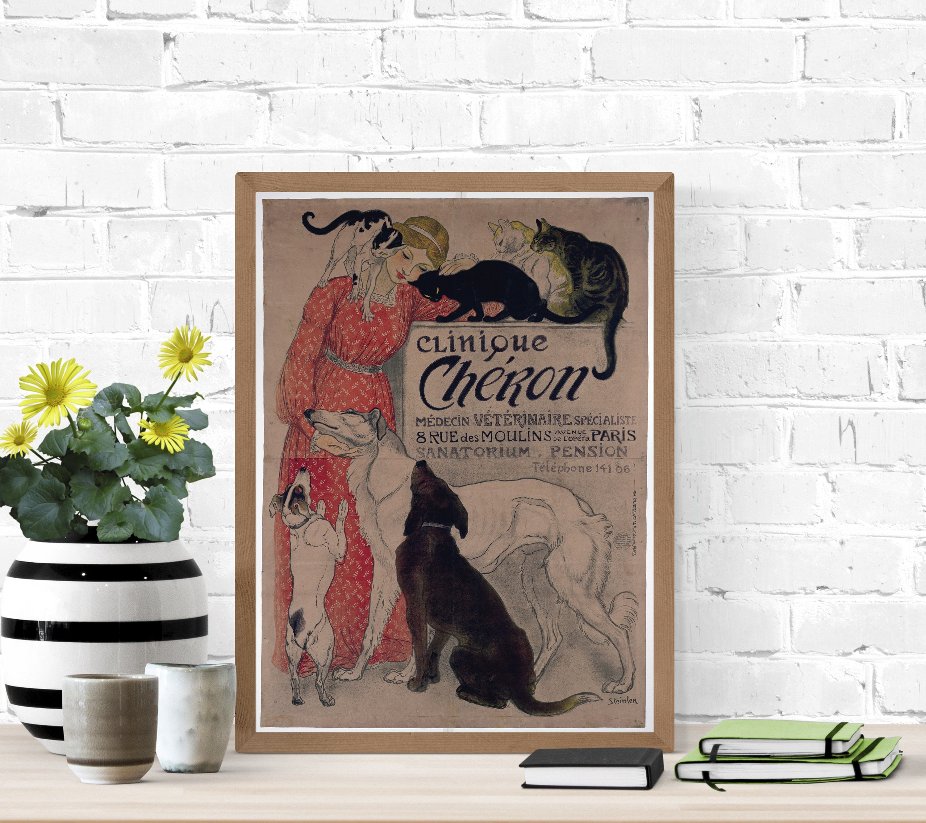 Printable Clinique Cheron Poster, Vintage Veterinary Poster, Art Nouveau Poster