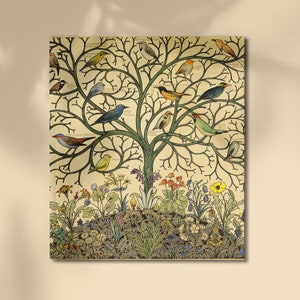 Antique Tree of Life Painting With Songbirds - Vintage Birds Art Print ...