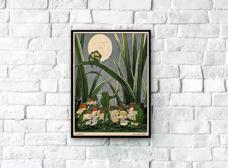Funny frog orchestra vintage animal wall art print