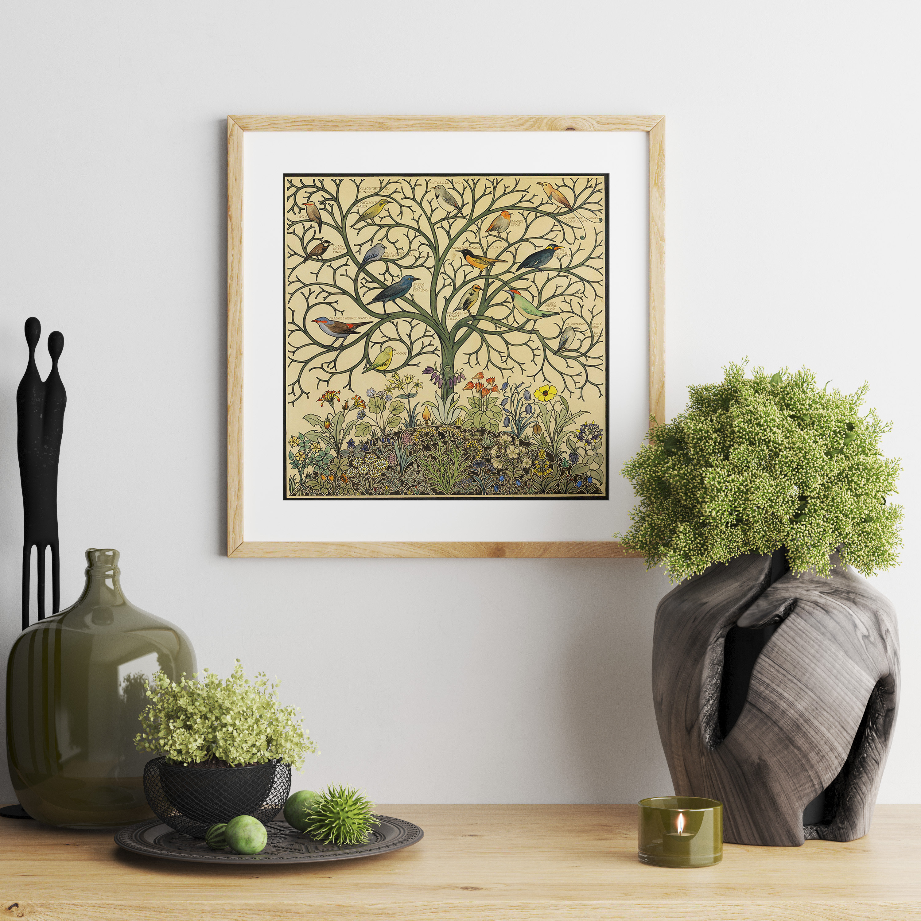 Antique Tree of Life Painting With Songbirds - Vintage Birds Art Print ...