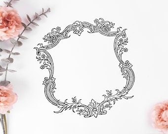 Vintage Floral Scroll Border Frame SVG, Vintage Frame PNG jpg DXF, Digital Download, Antique Decorative Frame, Vector Ornate Geometric