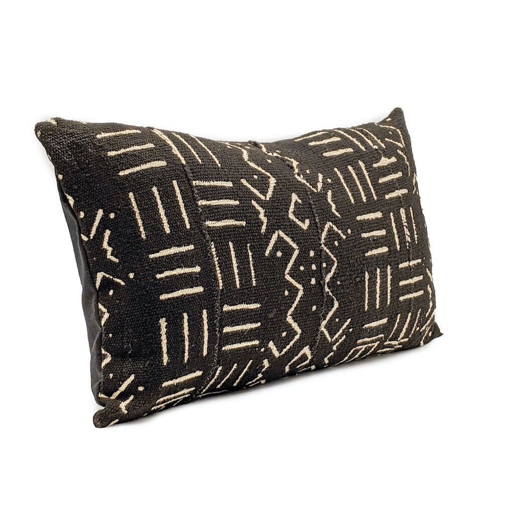 Coussin Bogolan Mudcloth Cushion Coton Noir Decoration Boheme Ethnique Tidyan