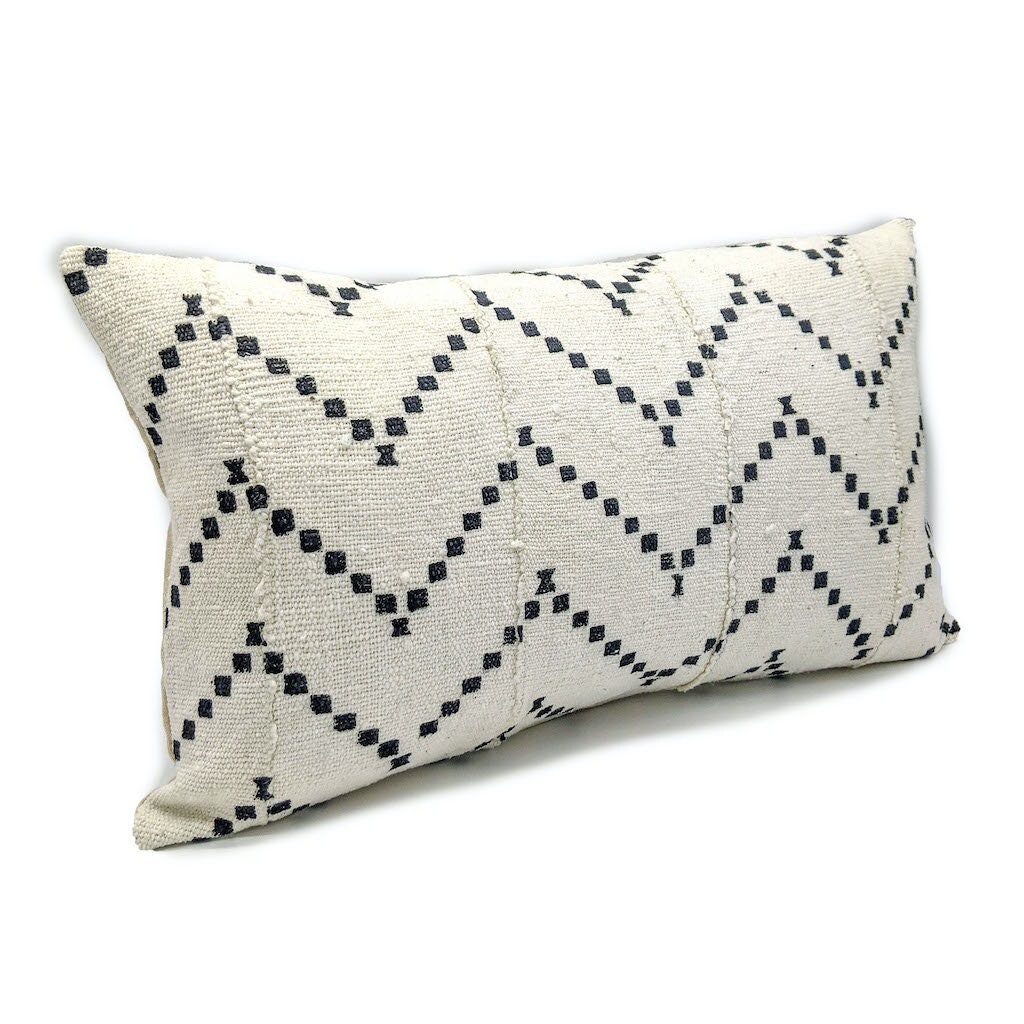 Coussin Bogolan Coton Blanc Ecru Decoration Boheme Ethniquetida