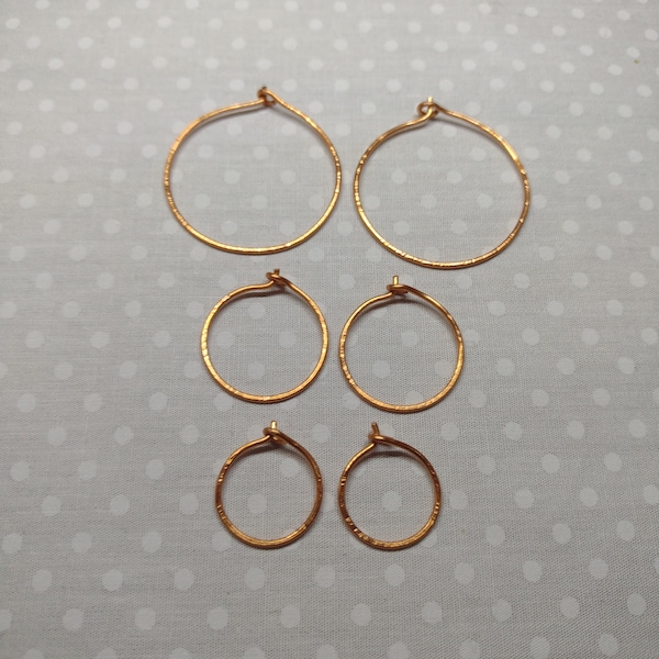 Set of 3 Copper Hoops, Medium, Small and Tiny, Boho Style, Gift For Her