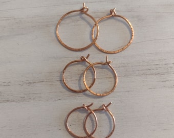 Set of 3 Copper Hoops, Small, Tiny And Tinier Copper Hoops, Boho Style, Gift For Her