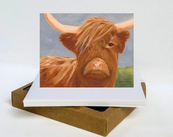 Cute Highland Cow Greeting Cards | Rustic Farmhouse Animal Cards | Blank Cards for All Occasions | Boxed Set or Single