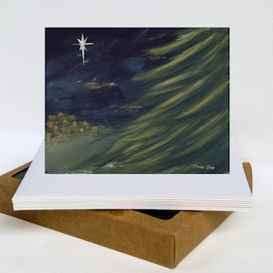 Set de cartes de Noël Sapin | Cartes de vœux peintes à la main Cartes de voeux Étoile de Bethléem Arbre de Noël de la Nativité | Cadeau unique | Carte unique
