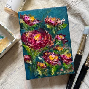 Petite peinture originale de fleurs pour la fête des mères, mini peinture originale de fleurs, art mural, cadeau d'hôtesse pour elle