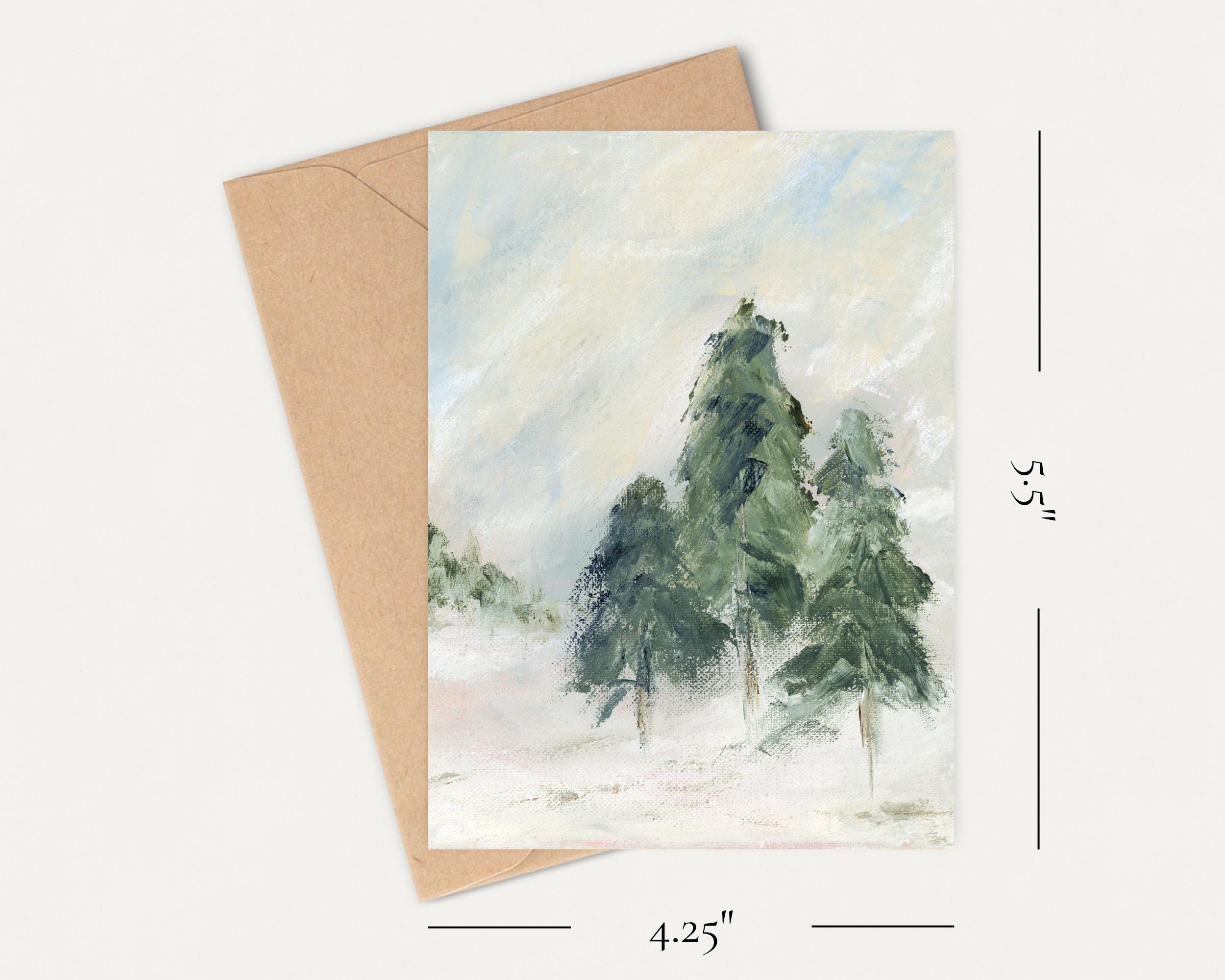 Christmas Card Set Tree | Hand-painted Christmas Forest Winter Scene ...