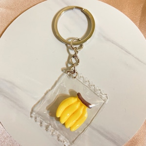 Silver cute banana keychain, fun keychain, Candy keychain, Gift for him, Gift for her