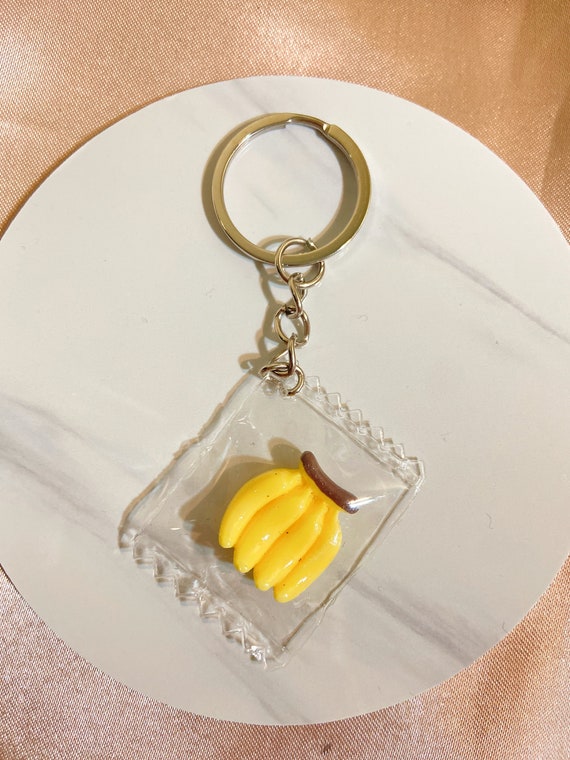 Silver cute banana keychain, fun keychain, Candy keychain, Gift for him,  Gift for her