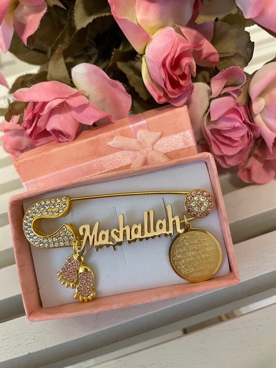 Mashallah Baby Pin: Islamic Newborn Gift, Evil Eye Brooch