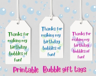 Printable Bubble Wand Gift Tags: Birthday Party Favors (PDF)