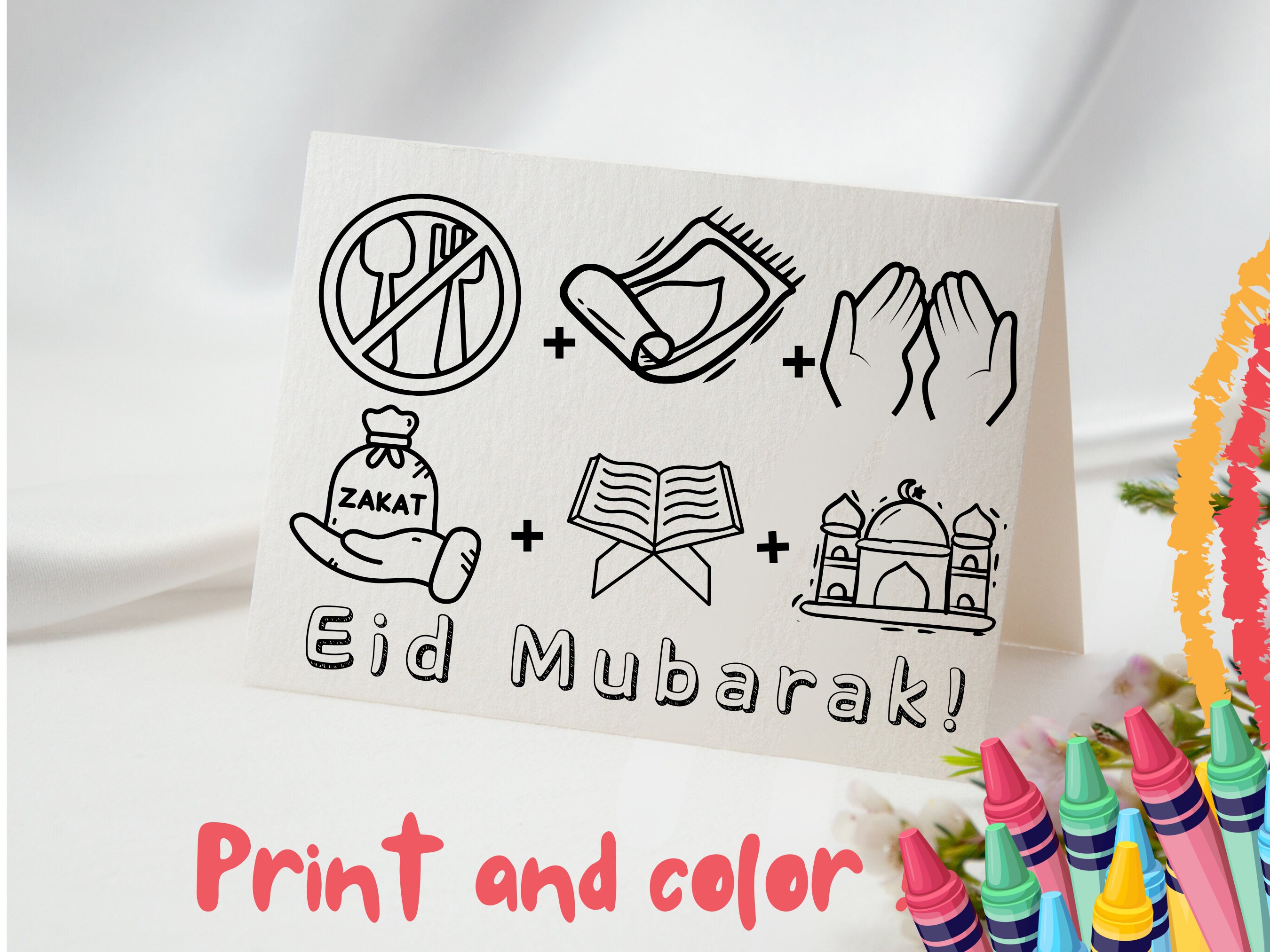 Printable Eid Card Coloring for Kids Printable Eid Coloring Card for ...