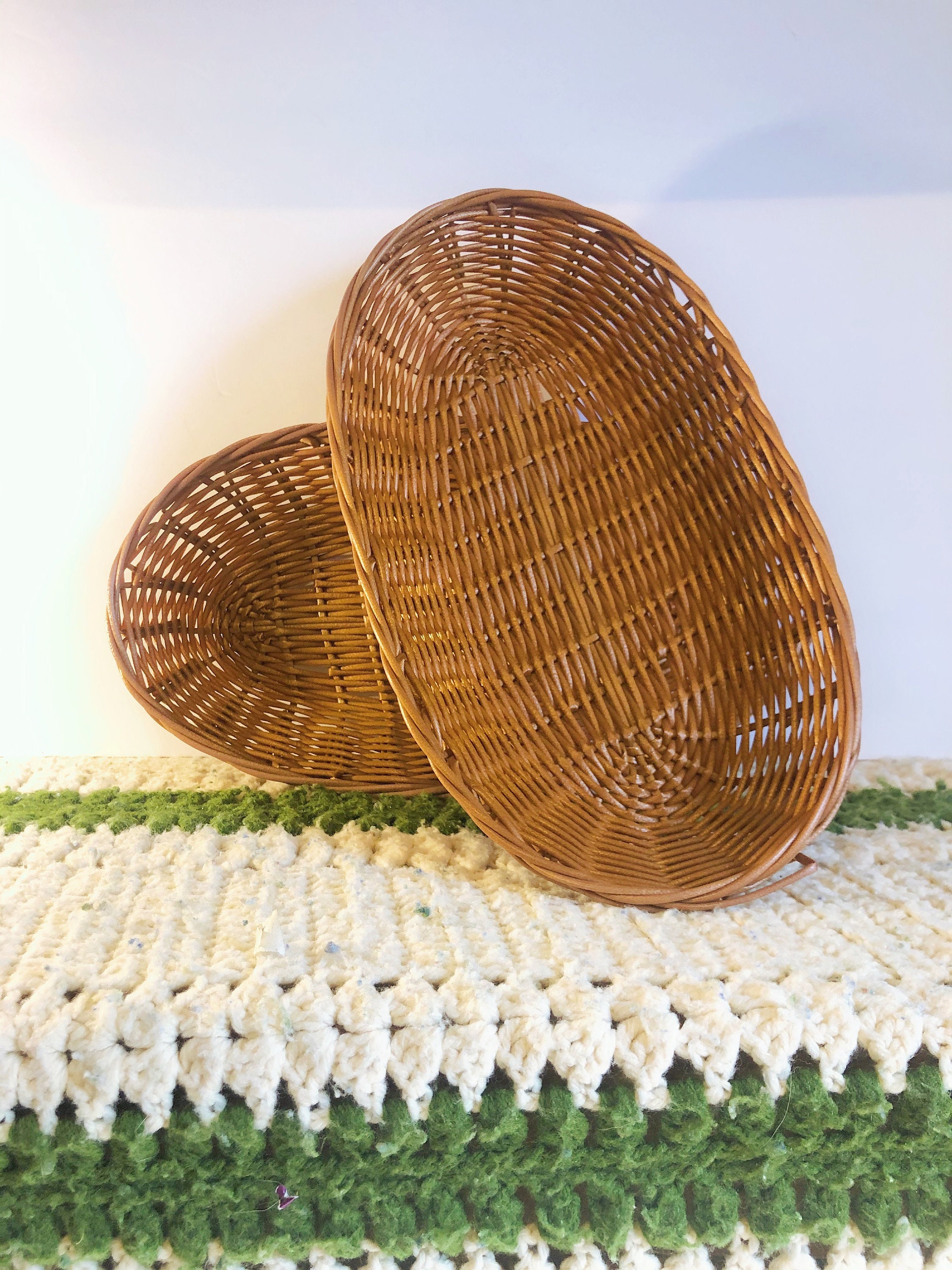 Brown wicker flat table/serving baskets Etsy