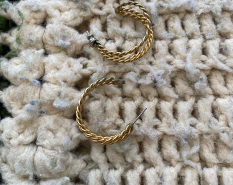 Pair of vintage gold braided hoop earrings