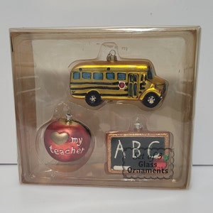 Vintage Set of 3 Ornaments Hand Painted Glass a gift for Best Teacher
