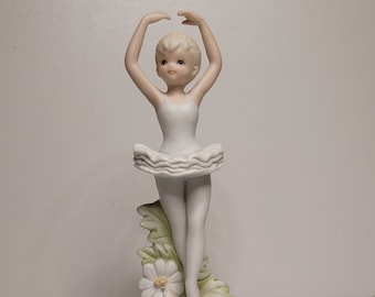 Vintage Lefton Bisque Music Box Ballerina Figurine Plays Swan Lake Vintage Daisy 7.75''