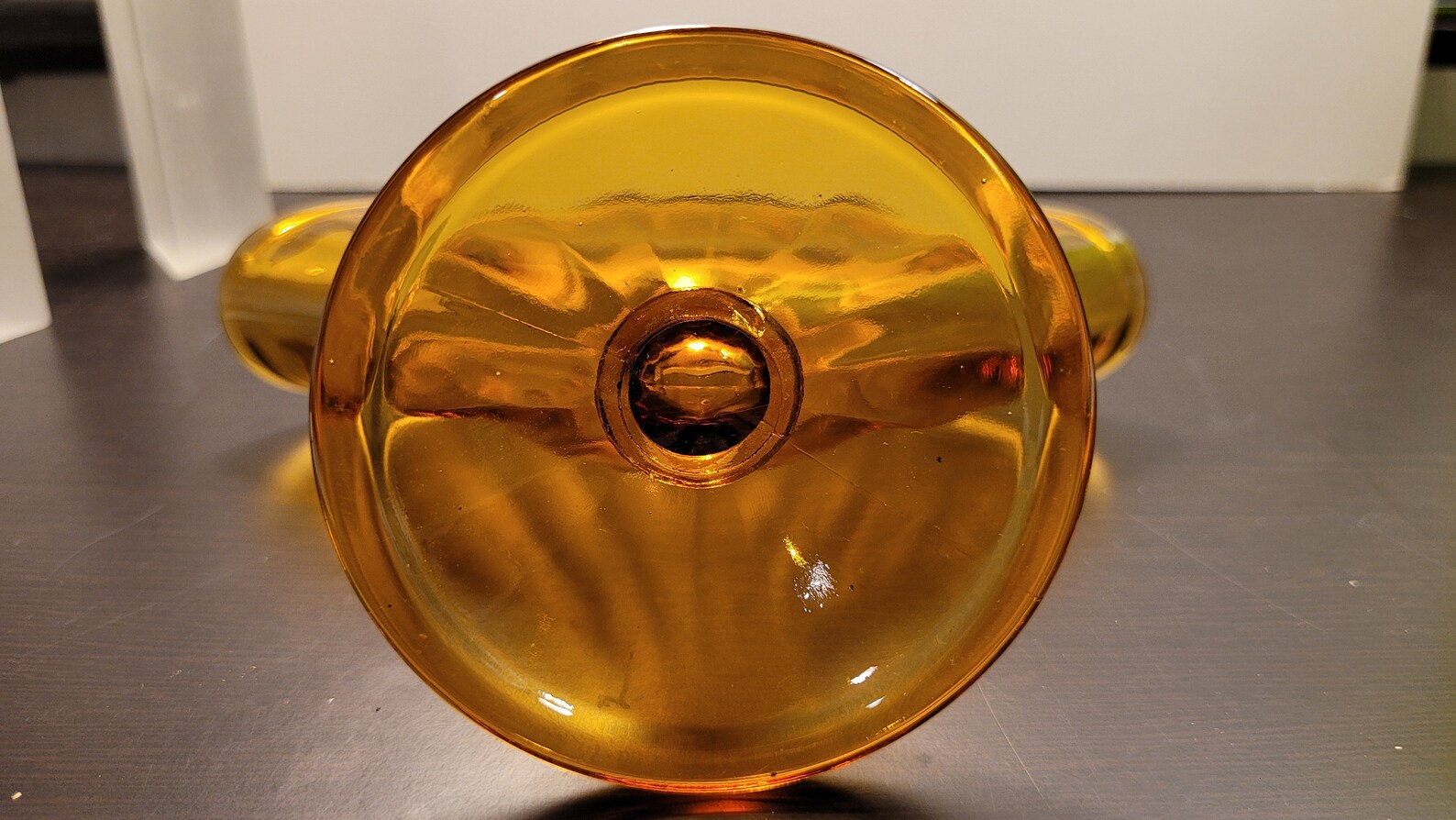 Vintage Fan Shaped Amber Glass Vase Etsy