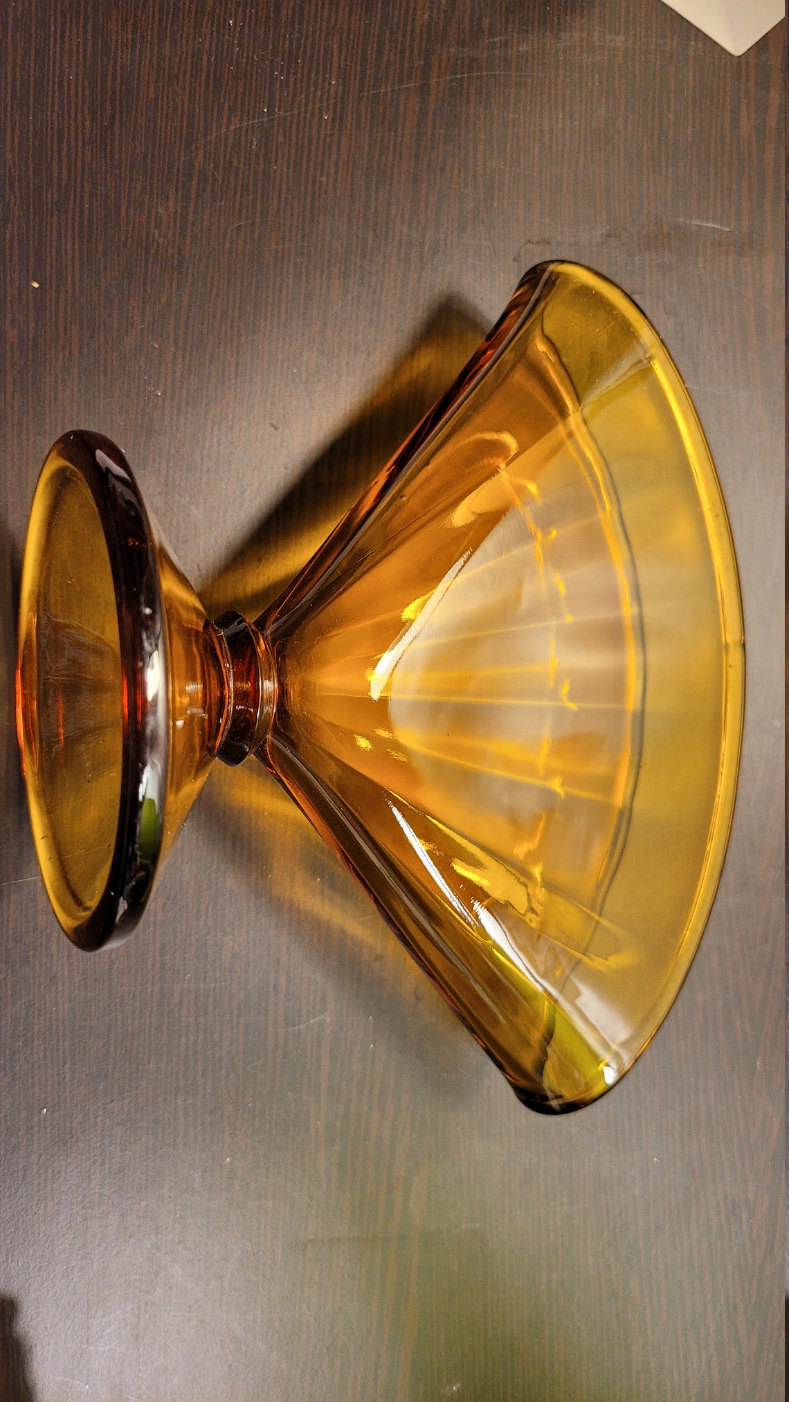 Vintage Fan Shaped Amber Glass Vase Etsy