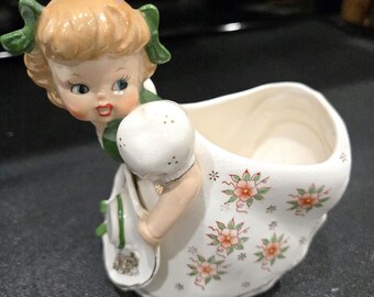 Vintage Royal Sealy Girl with Bonnet and Gold Shoes Planter/Vase.