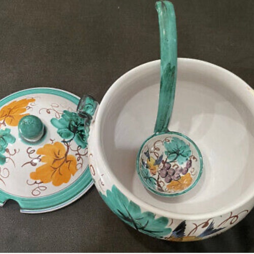 Fratelli Fanciullacci Tureen/ W Ladle Made in Italy Birds shops with Grapes & Leaves
