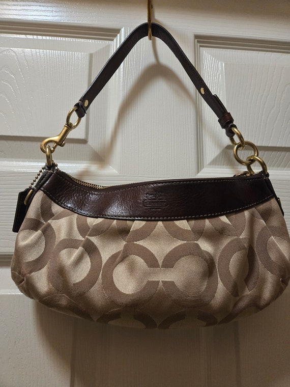 Vtg Coach Madison Opt Art Signature Khaki Purse Ba