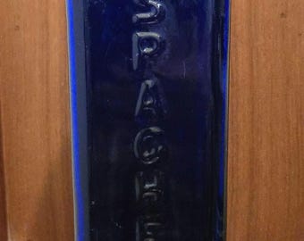 Vintage Cobalt Blue Glass Spaghetti Jar Casadis Milano. Raised Wheat Design on 1 Side Spaghetti on The Other Side