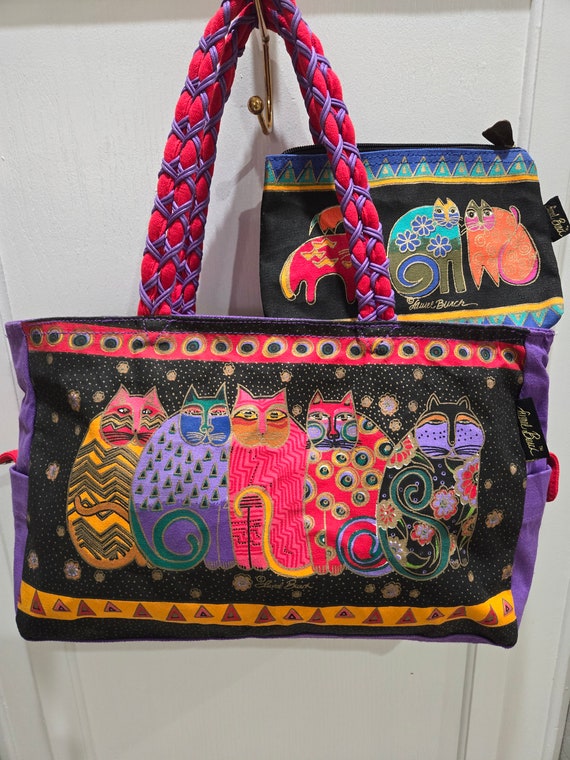 Laurel Burch Vintage Colorful Cat Tote/ Purse Brai