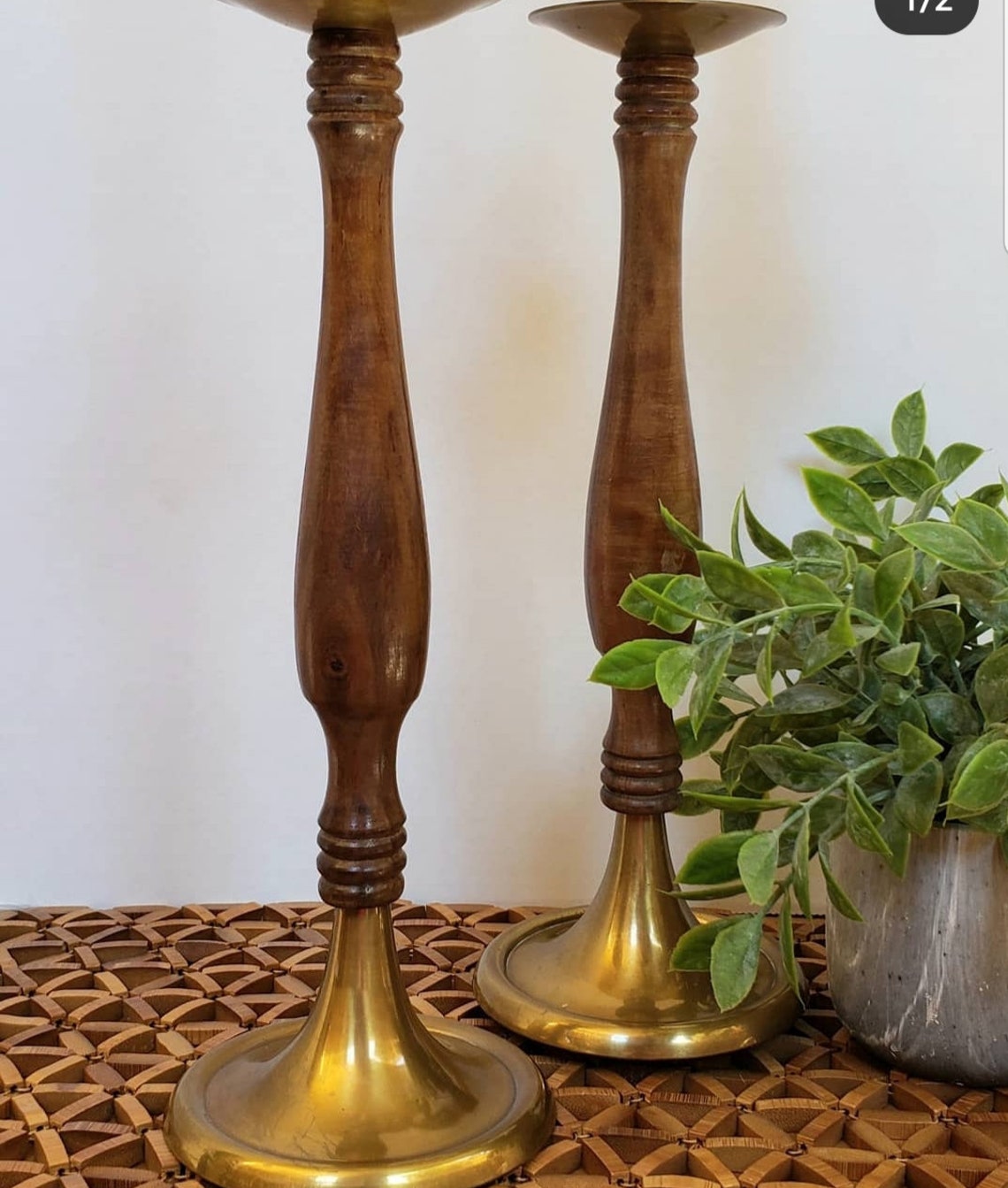 Wood and brass candle holders Etsy