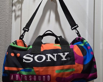 Vtg SONY DUFFLE BAG, 1980s, Autosound, Advertising, Travel Bag, Weekender, Gym Bag, Flight Bag, Luggage,