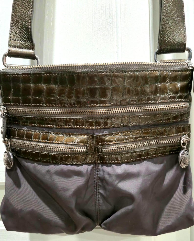 Brighton Pewter Grey Nylon Crossbody Shoulder Handbag Bild 1
