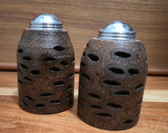 Turned Banksia Pod Salt and Pepper Shaker Set, With Plastic Inserts. Australian